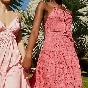 J. Crew Anguilla Mini Eyelet Halter Dress in Dark Flamingo NWT